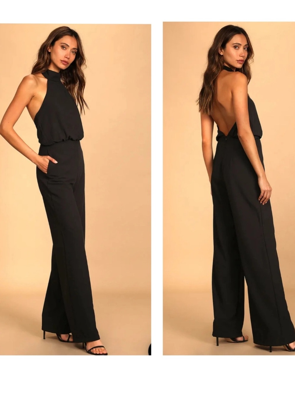 Lulu’s Moment for Life Halter Open Back Black Jumpsuit Women’s Size Small